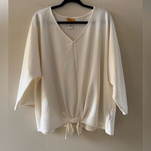 Ruby Rd. Ivory Textured V-Neck Blouse With 3/4 Length Sleeves